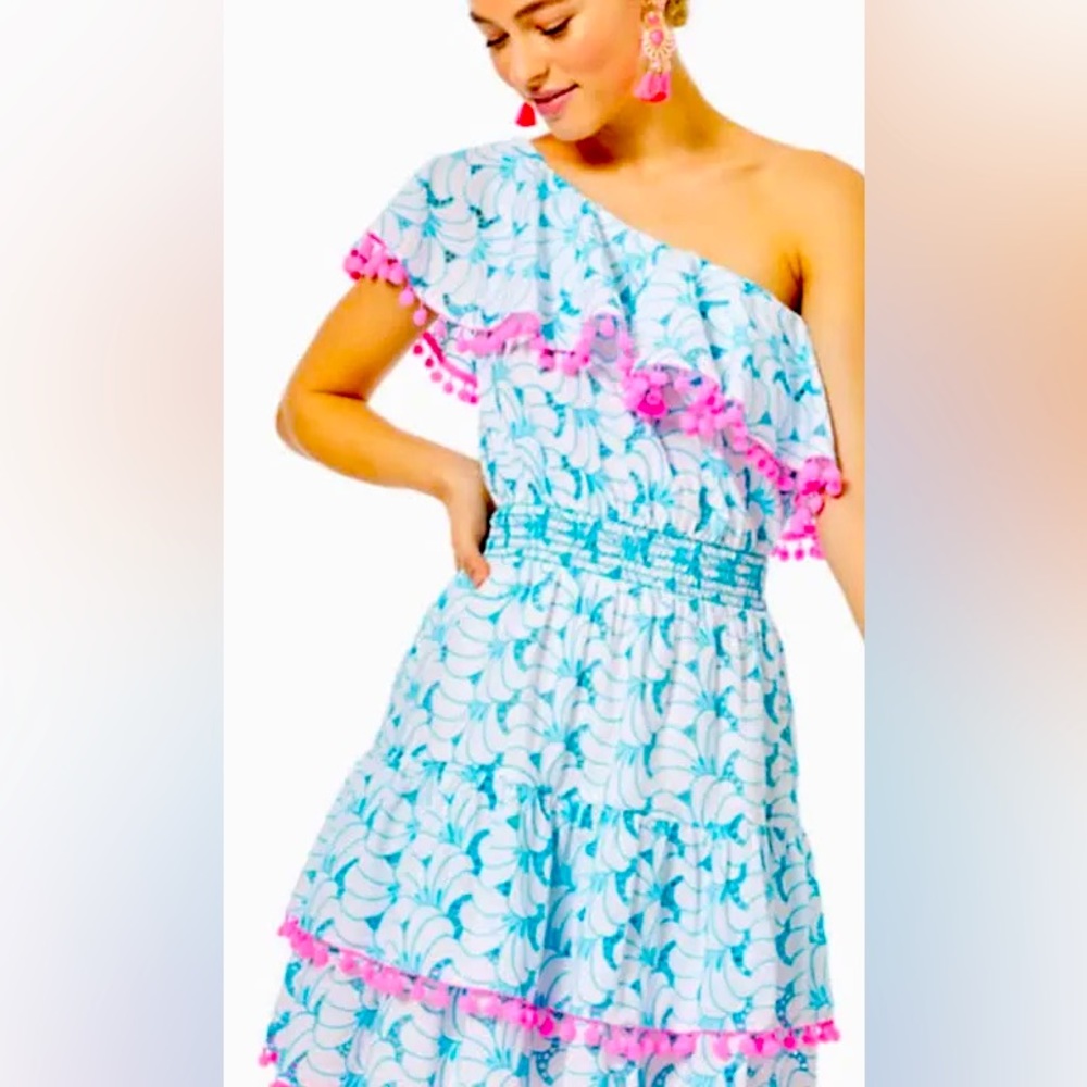 NWT lilly pulitzer bermuda blue tropical swirl eyelet dress size large